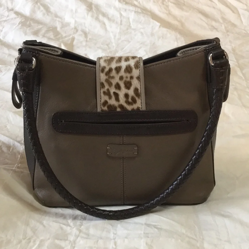 BRIGHTON | Leather Shoulder Bag With Leopard Print Calf Hair Detail